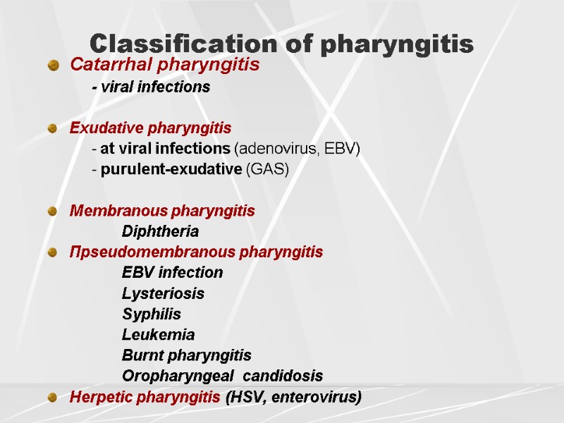 Classification of pharyngitis Catarrhal pharyngitis         